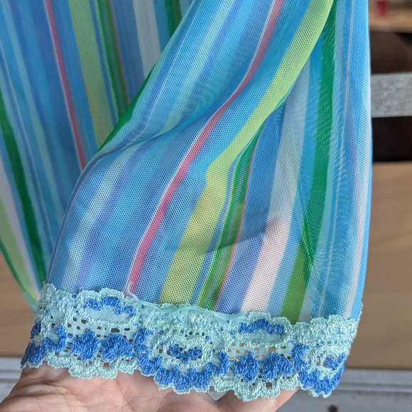 Vintage Y2k Fairy Rampage Medium Slip Striped Bustier Blue Green Chemise - Picture 9 of 13